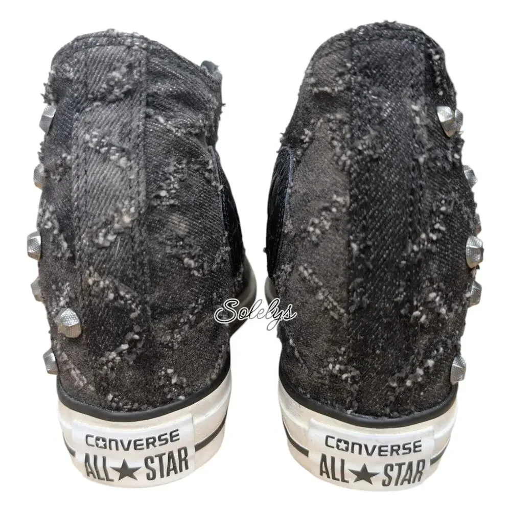 Converse 2015 RARE Lux Mid Hidden Wedge Lurex Star Stud Distressed Sneaker 7.5